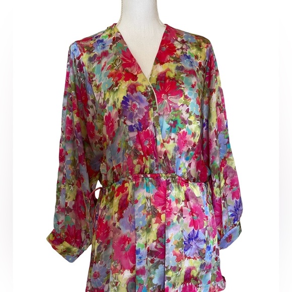 Zara Mini Floral Print Dress long sleeve size L - Picture 5 of 9